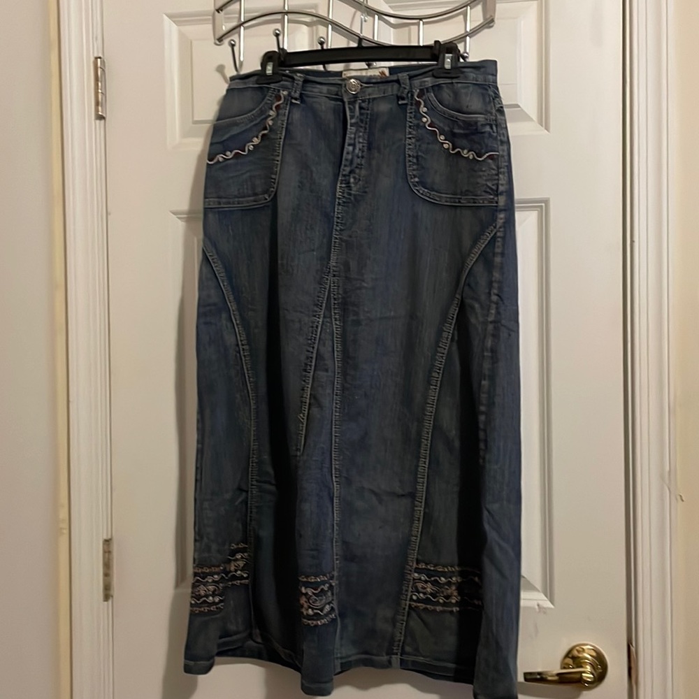 Blue Jean Long Length skirt. 34 inches from the waist